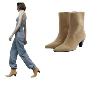 Zara Tan Suede Minimalist Booties